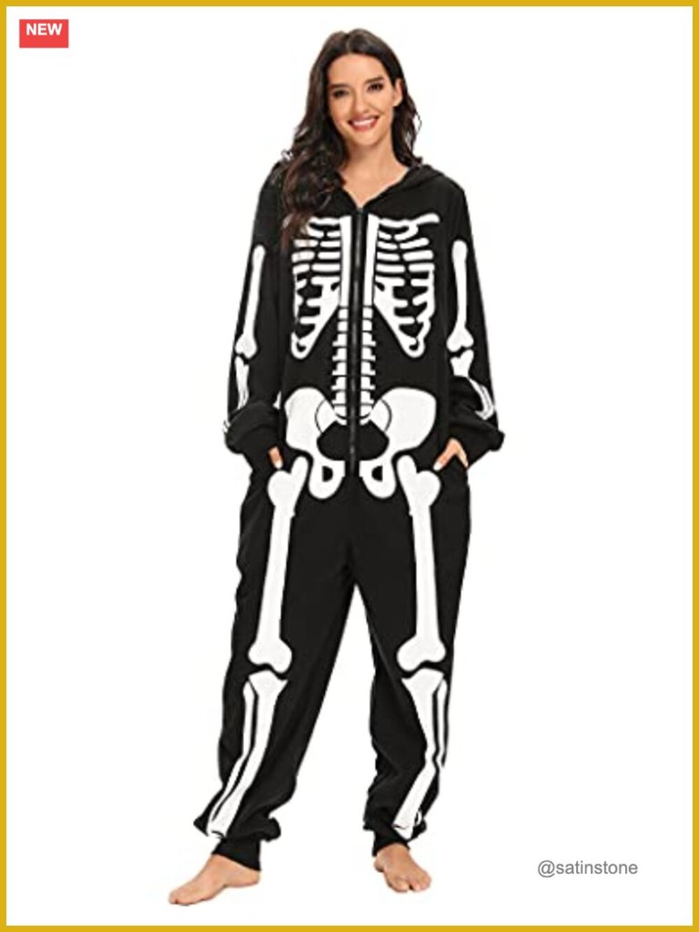 Plush Fleece Skeleton Onesie Pajama Adult Unisex Hooded Halloween Costume